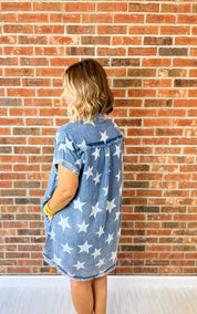 Twinkle Star Denim Tunic Dress - Dark Denim