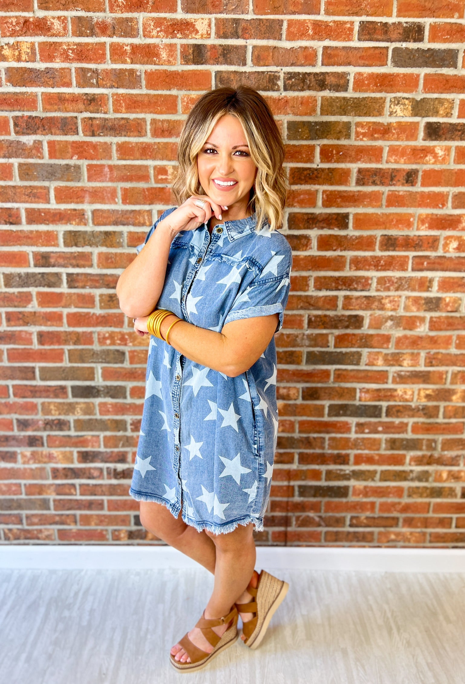 Twinkle Star Denim Tunic Dress - Dark Denim