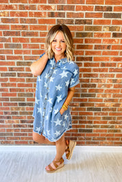 Twinkle Star Denim Tunic Dress - Dark Denim