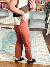 So Delightful Frayed Hem Straight Pants- Rust