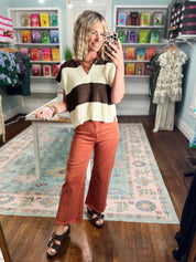 So Delightful Frayed Hem Straight Pants- Rust