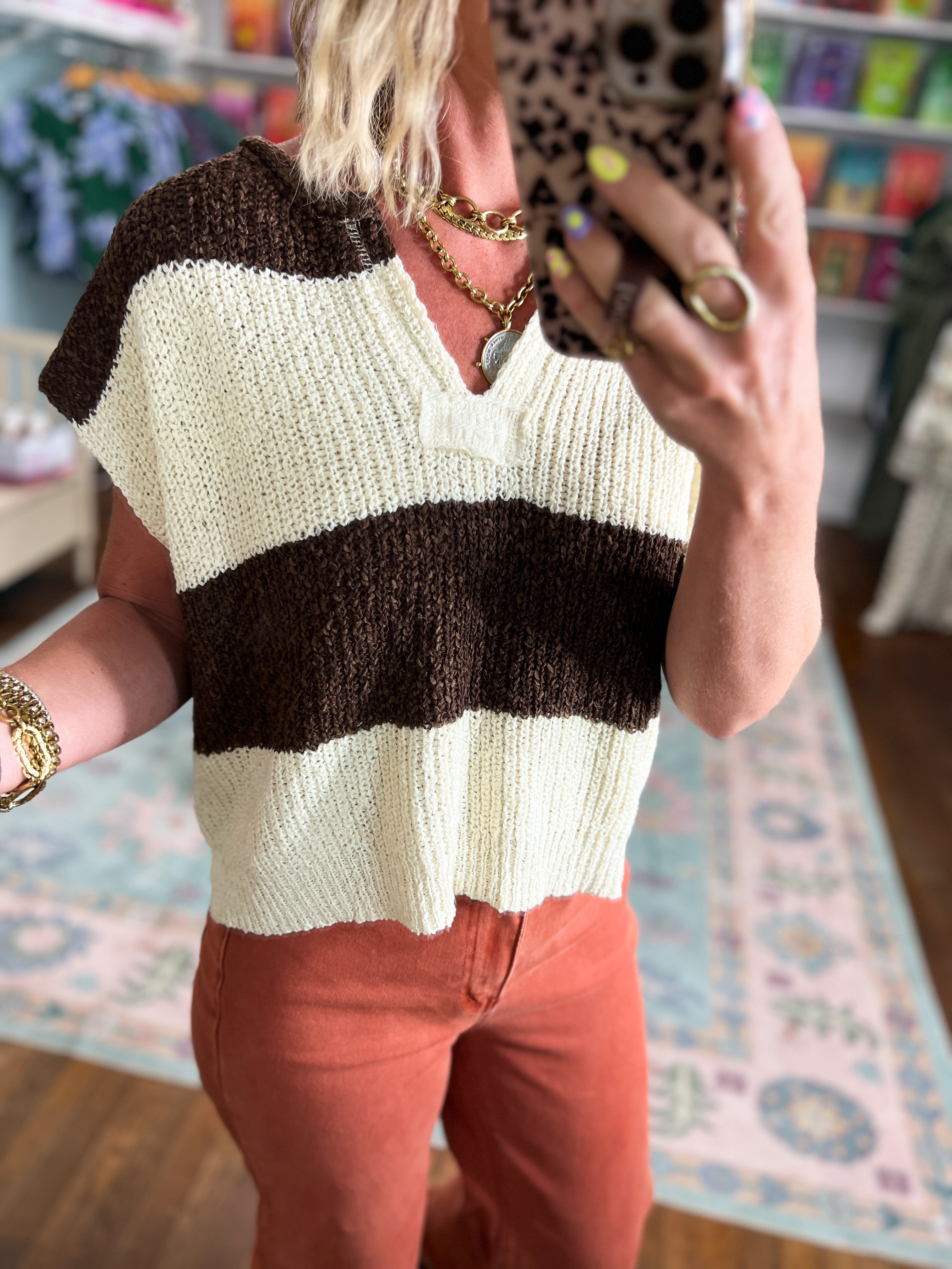 On The Rise Stripe Sleeveless Sweater - Brown
