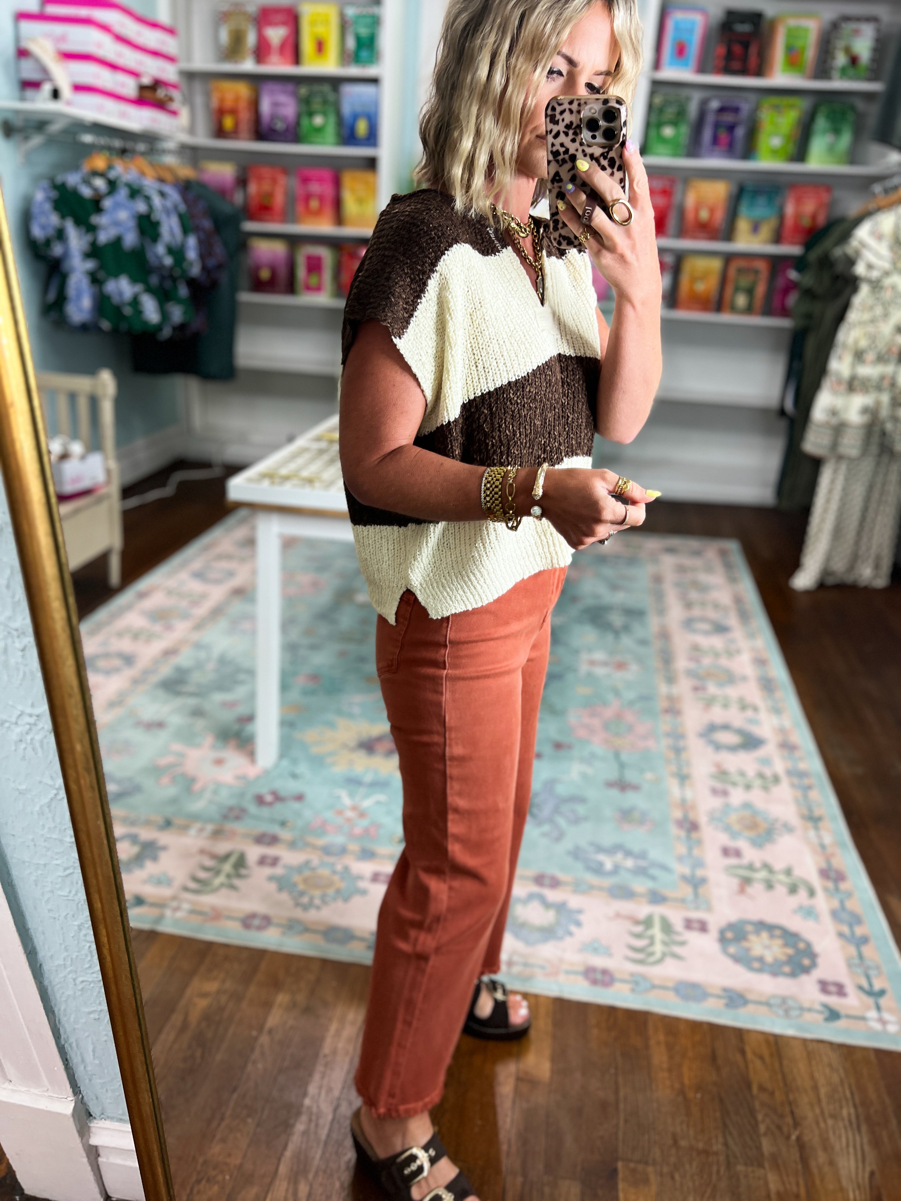 On The Rise Stripe Sleeveless Sweater - Brown