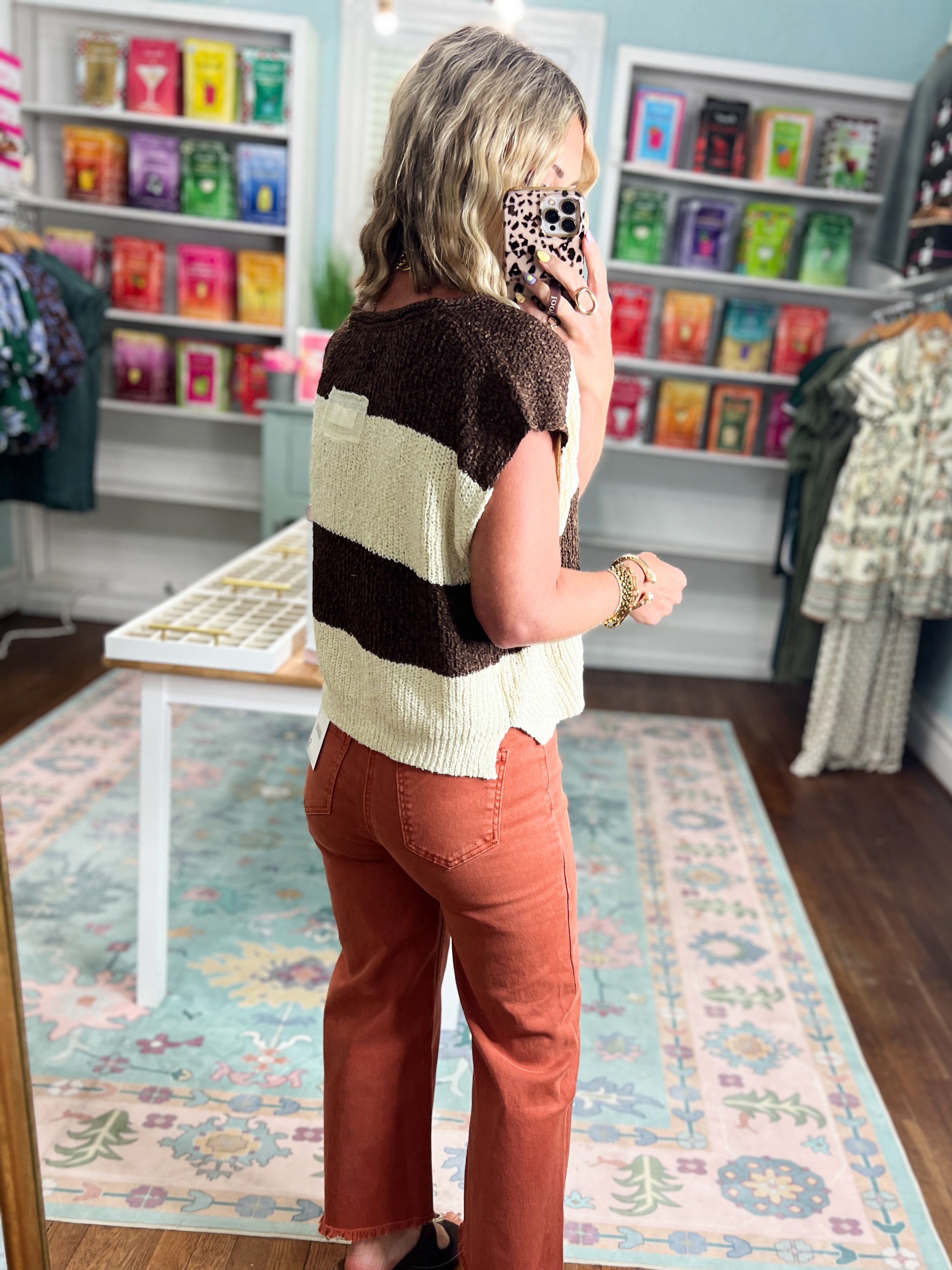 On The Rise Stripe Sleeveless Sweater - Brown