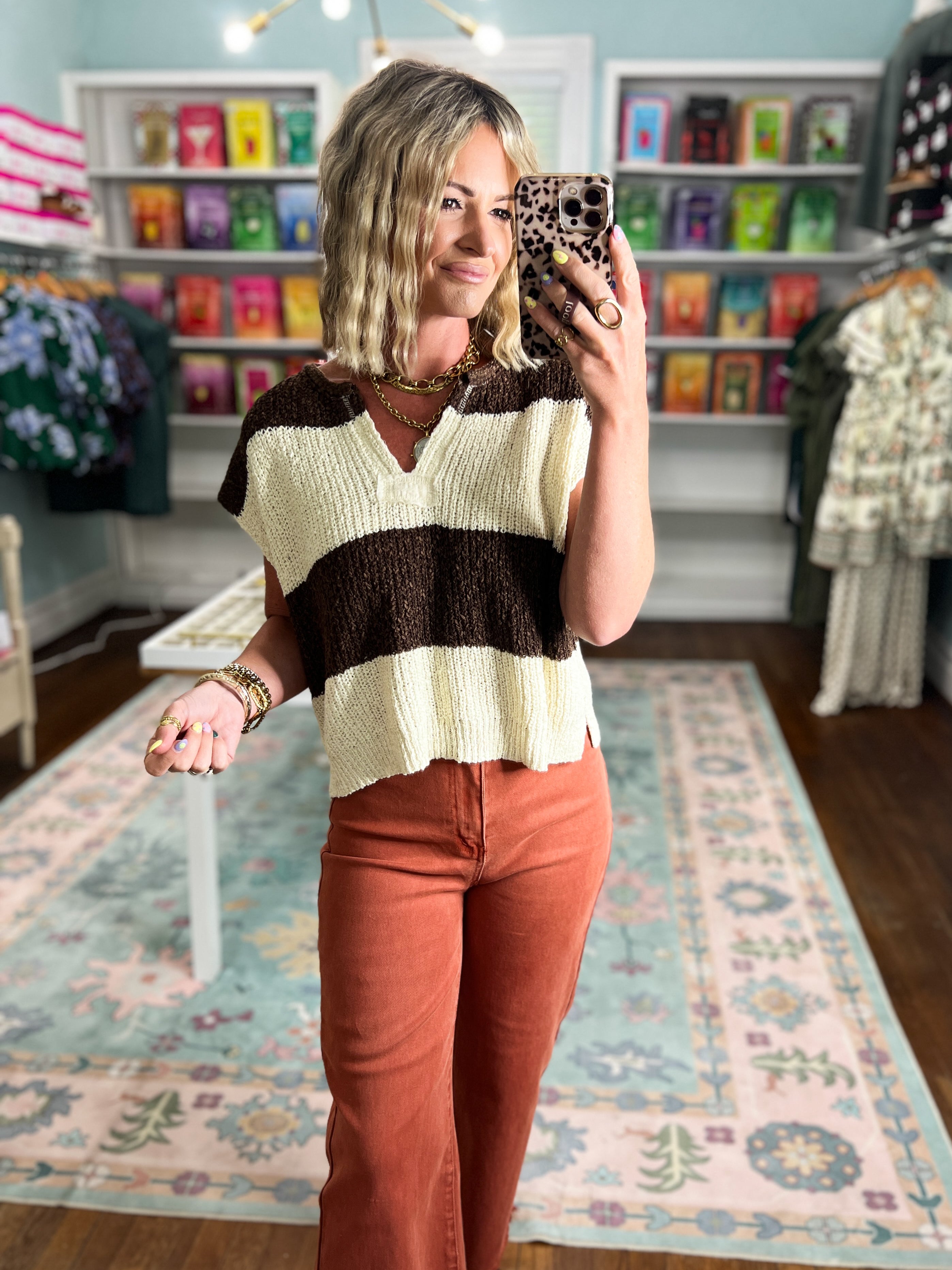 On The Rise Stripe Sleeveless Sweater - Brown