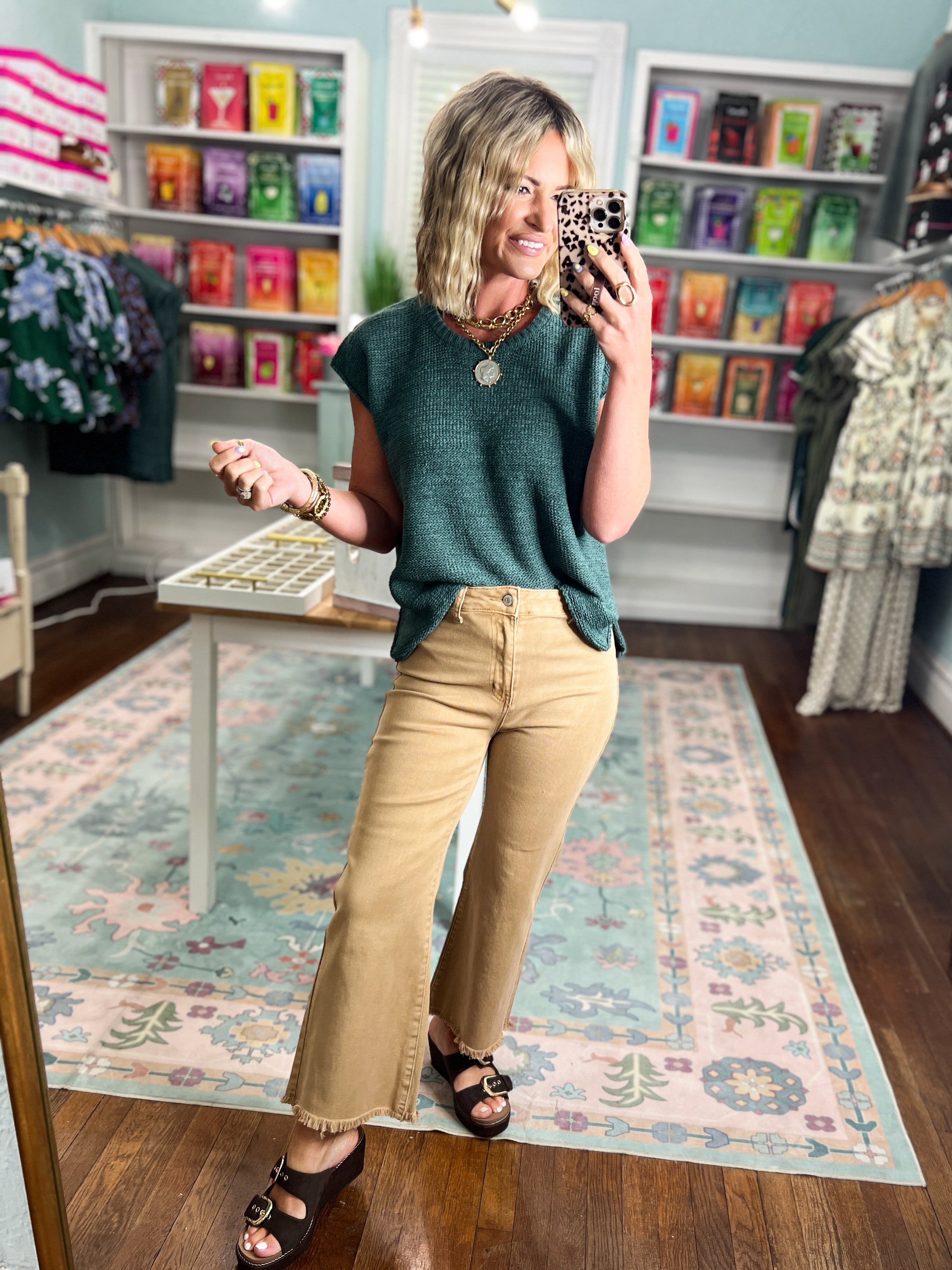 So Delightful Frayed Hem Straight Pants- Camel