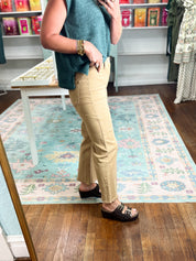 So Delightful Frayed Hem Straight Pants- Camel