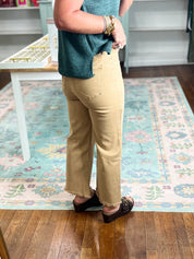 So Delightful Frayed Hem Straight Pants- Camel