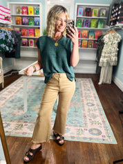 So Delightful Frayed Hem Straight Pants- Camel