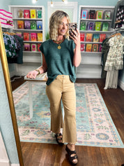 So Delightful Frayed Hem Straight Pants- Camel