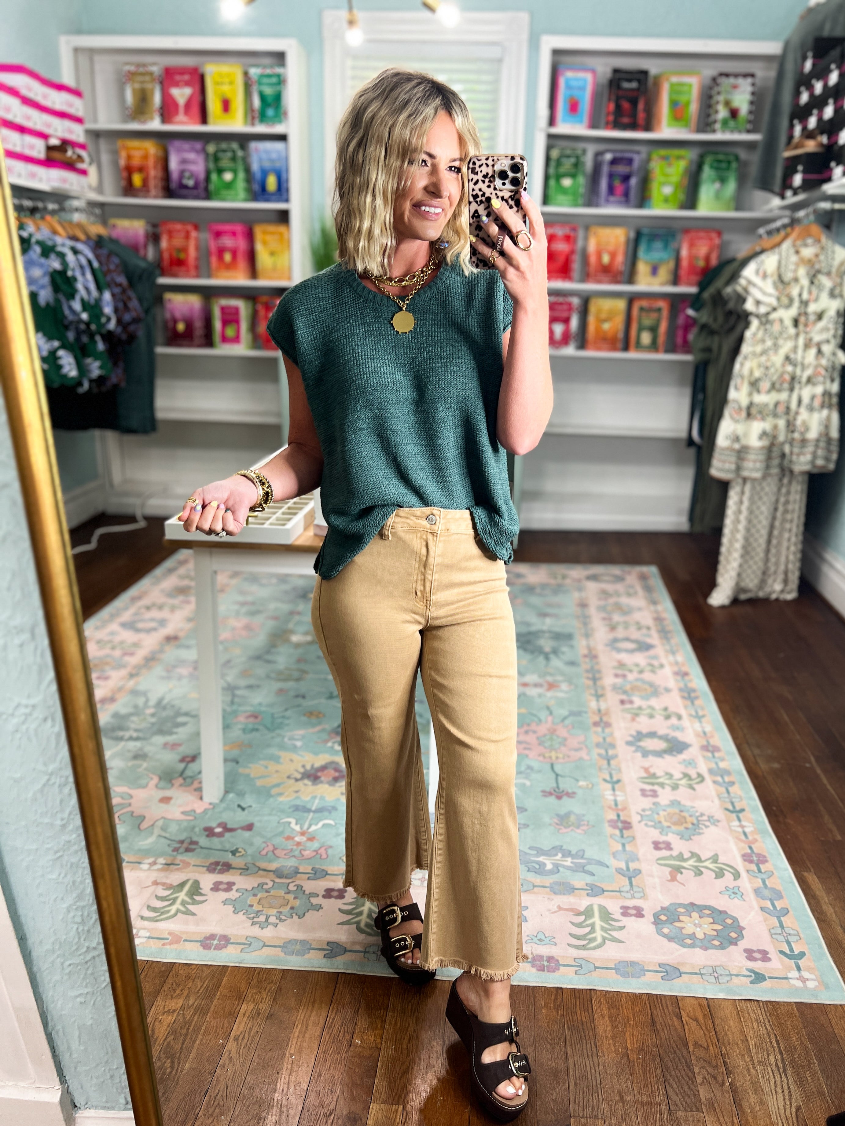 So Delightful Frayed Hem Straight Pants- Camel
