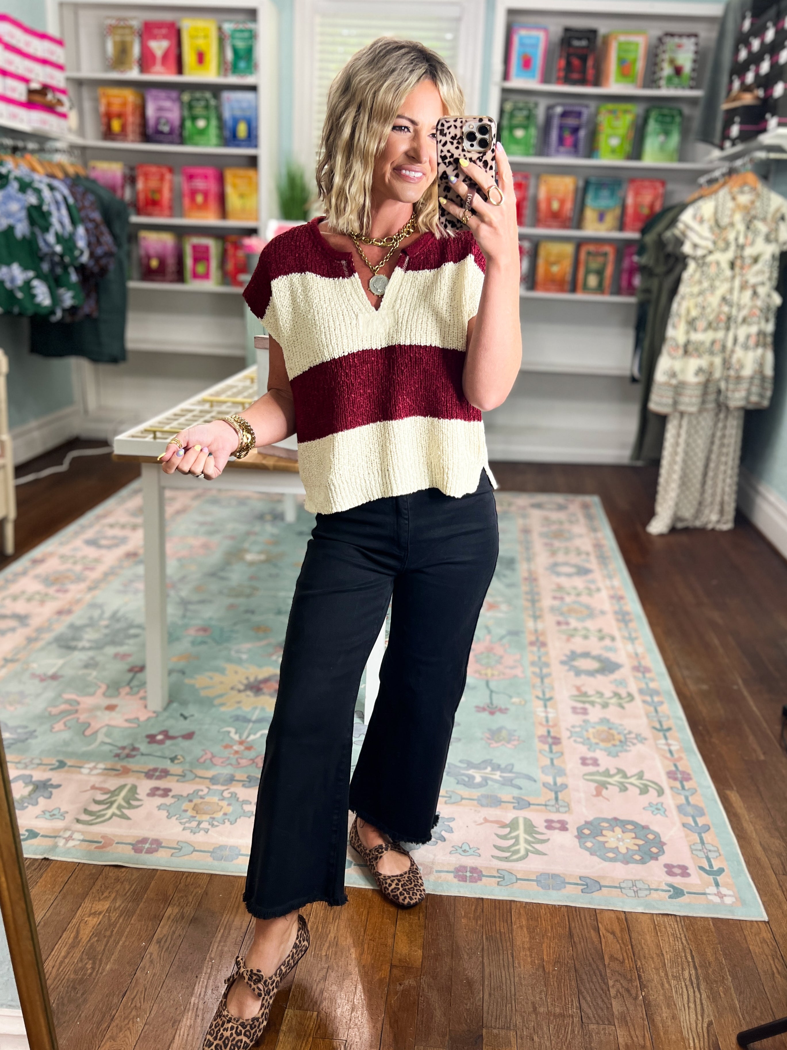 On The Rise Stripe Sleeveless Sweater - Cabernet