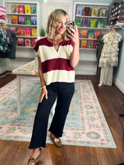 On The Rise Stripe Sleeveless Sweater - Cabernet