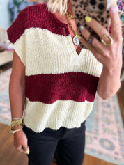 On The Rise Stripe Sleeveless Sweater - Cabernet