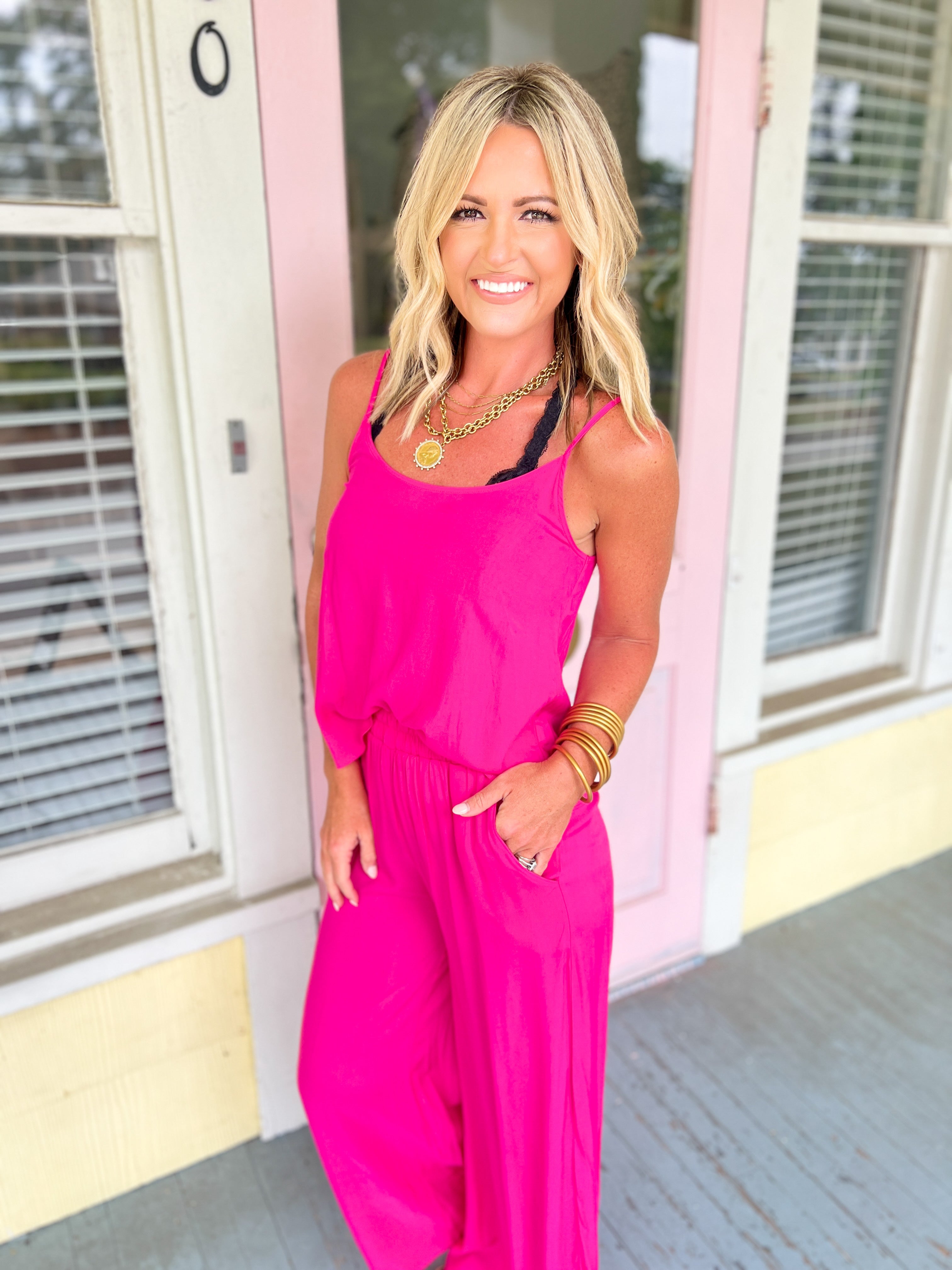 Humor Me Cami and Pants Set - Hot Pink
