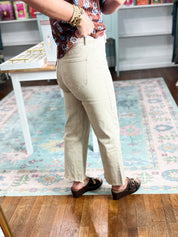 So Delightful Frayed Hem Straight Pants- Ash Mocha