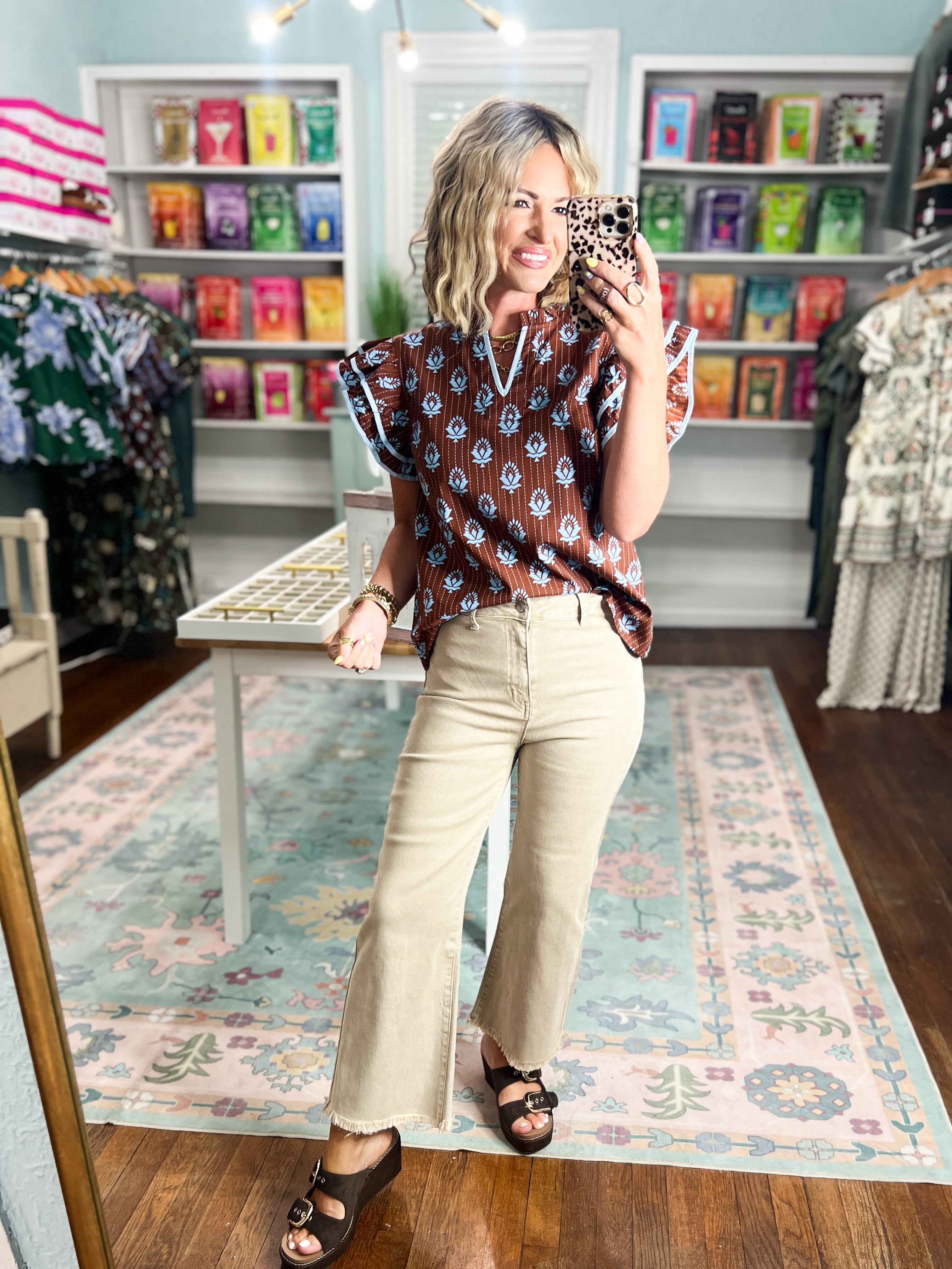 Dress To Impress Flutter Sleeve Blouse - Brown