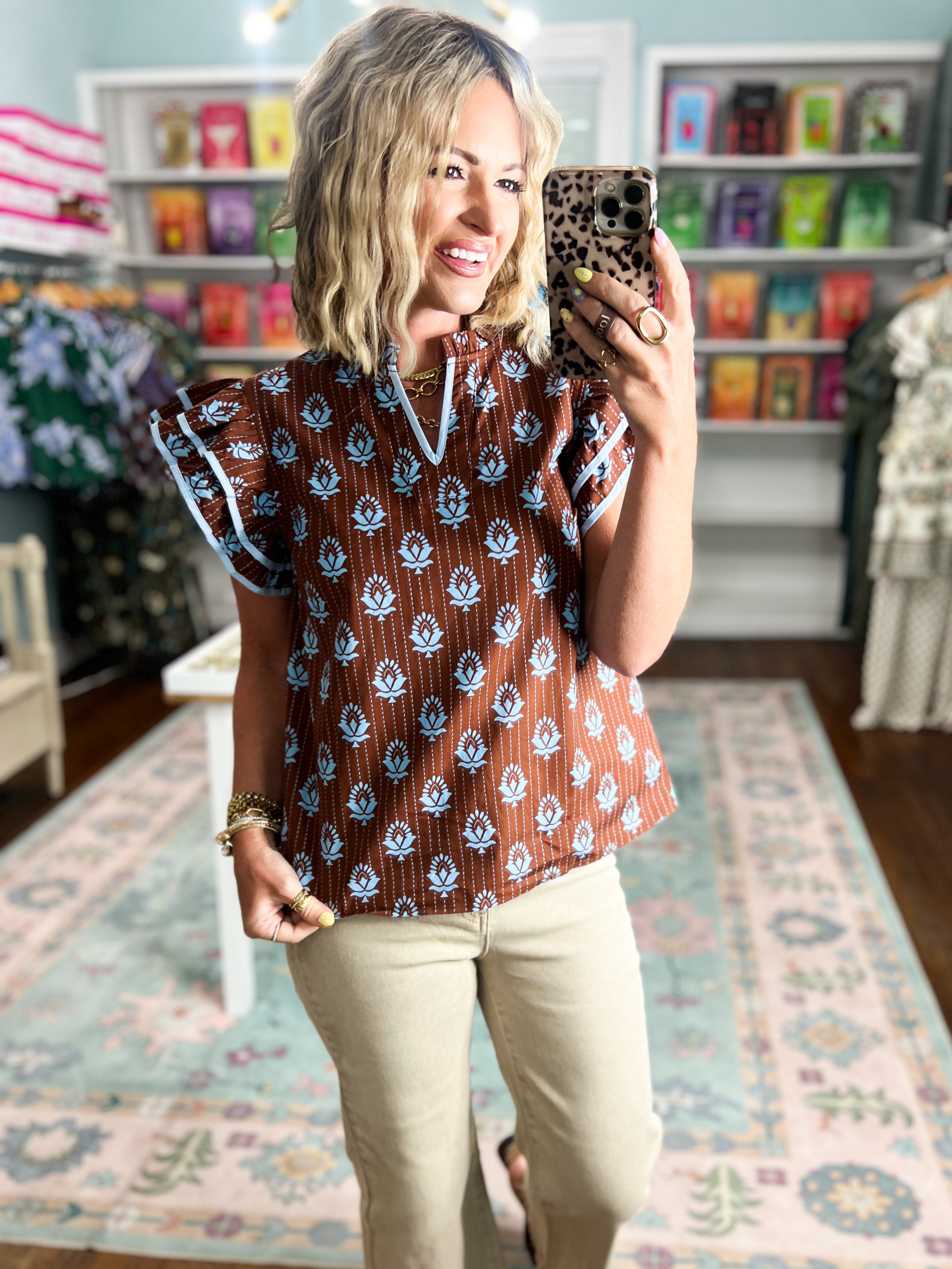 Dress To Impress Flutter Sleeve Blouse - Brown