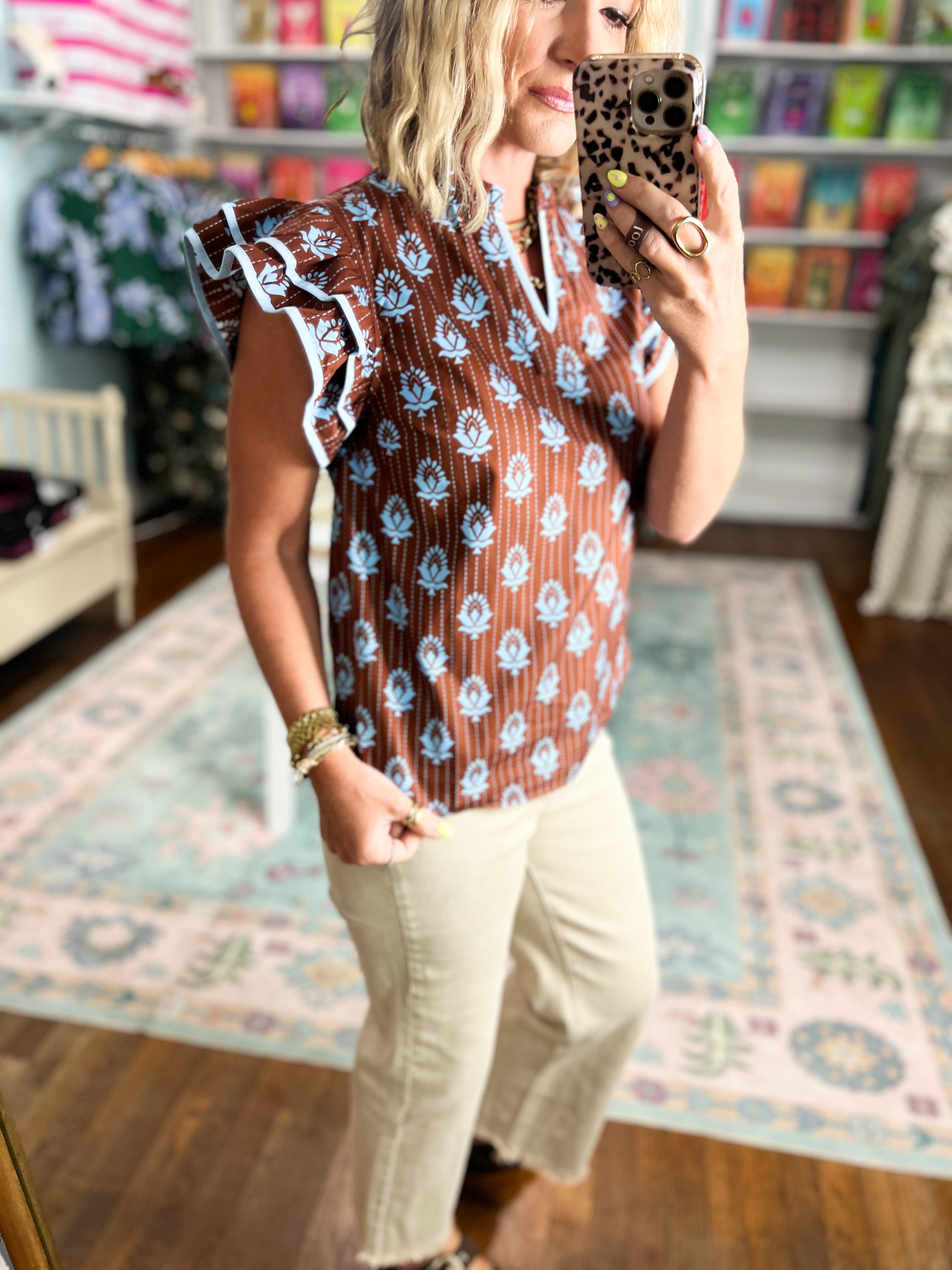 Dress To Impress Flutter Sleeve Blouse - Brown