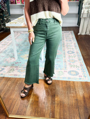 So Delightful Frayed Hem Straight Pants- Dk Olive