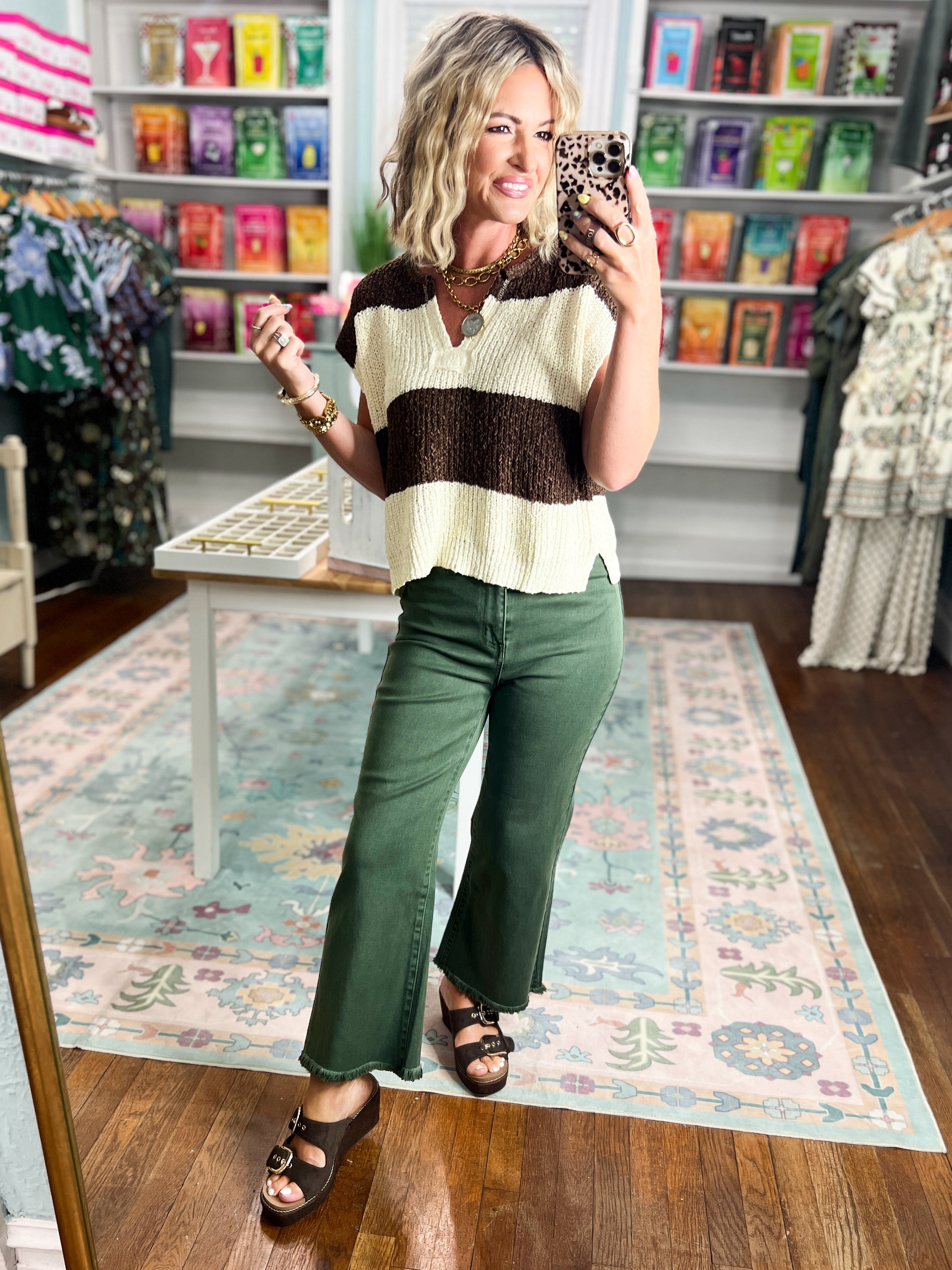 So Delightful Frayed Hem Straight Pants- Dk Olive