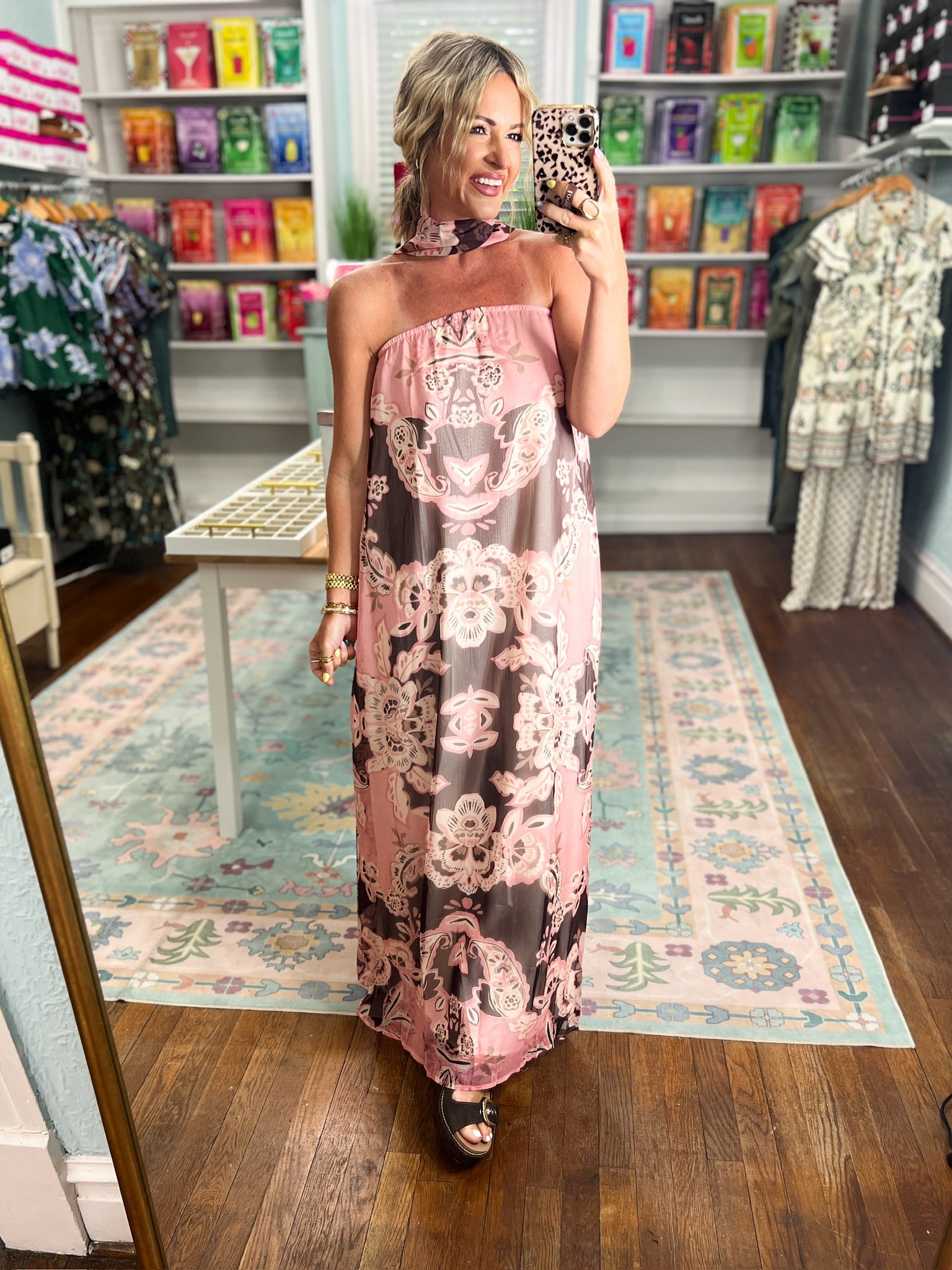 Blushing Baroque Strapless Maxi Dress - Pink