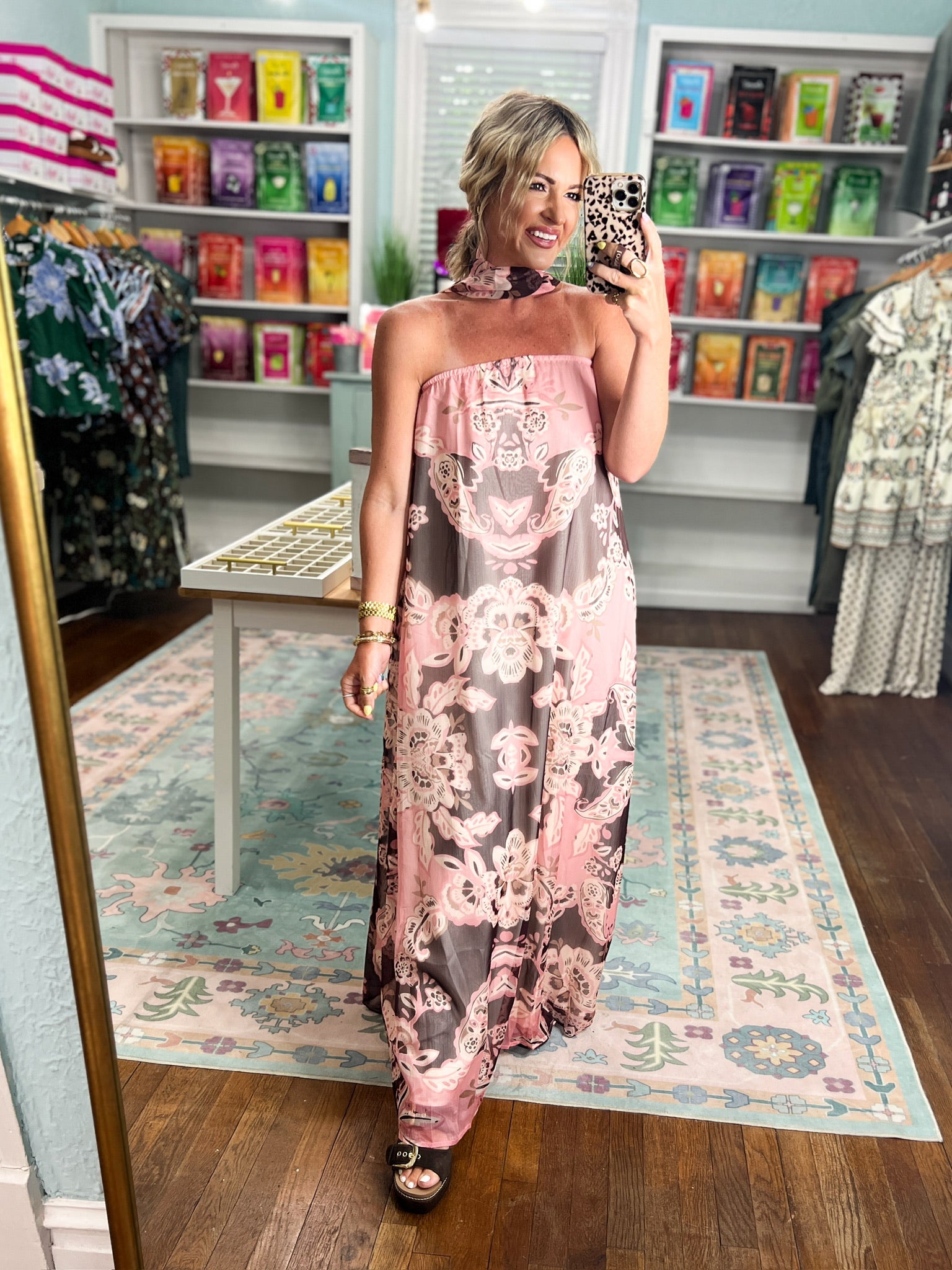 Blushing Baroque Strapless Maxi Dress - Pink