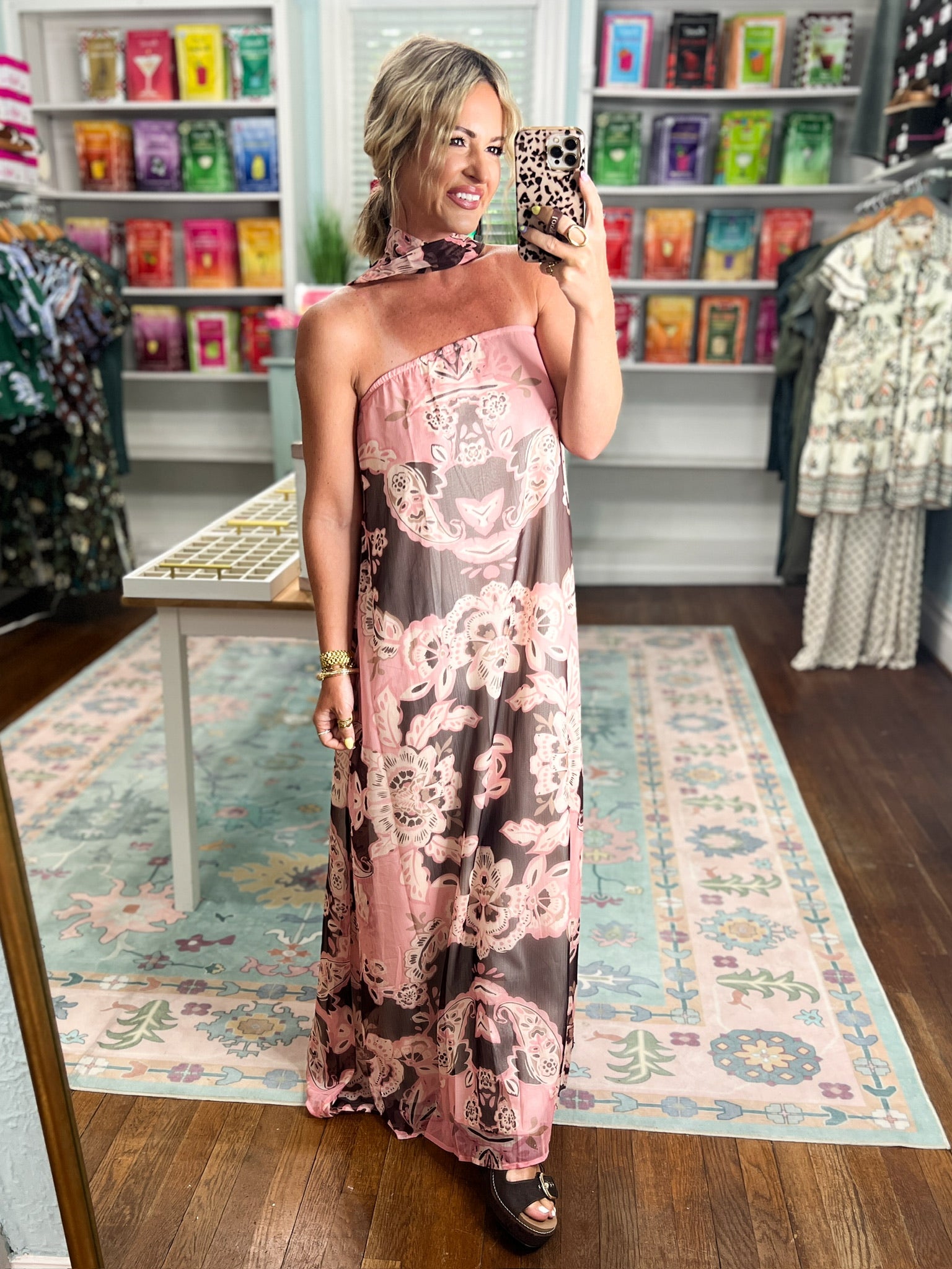 Blushing Baroque Strapless Maxi Dress