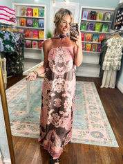 Blushing Baroque Strapless Maxi Dress - Pink