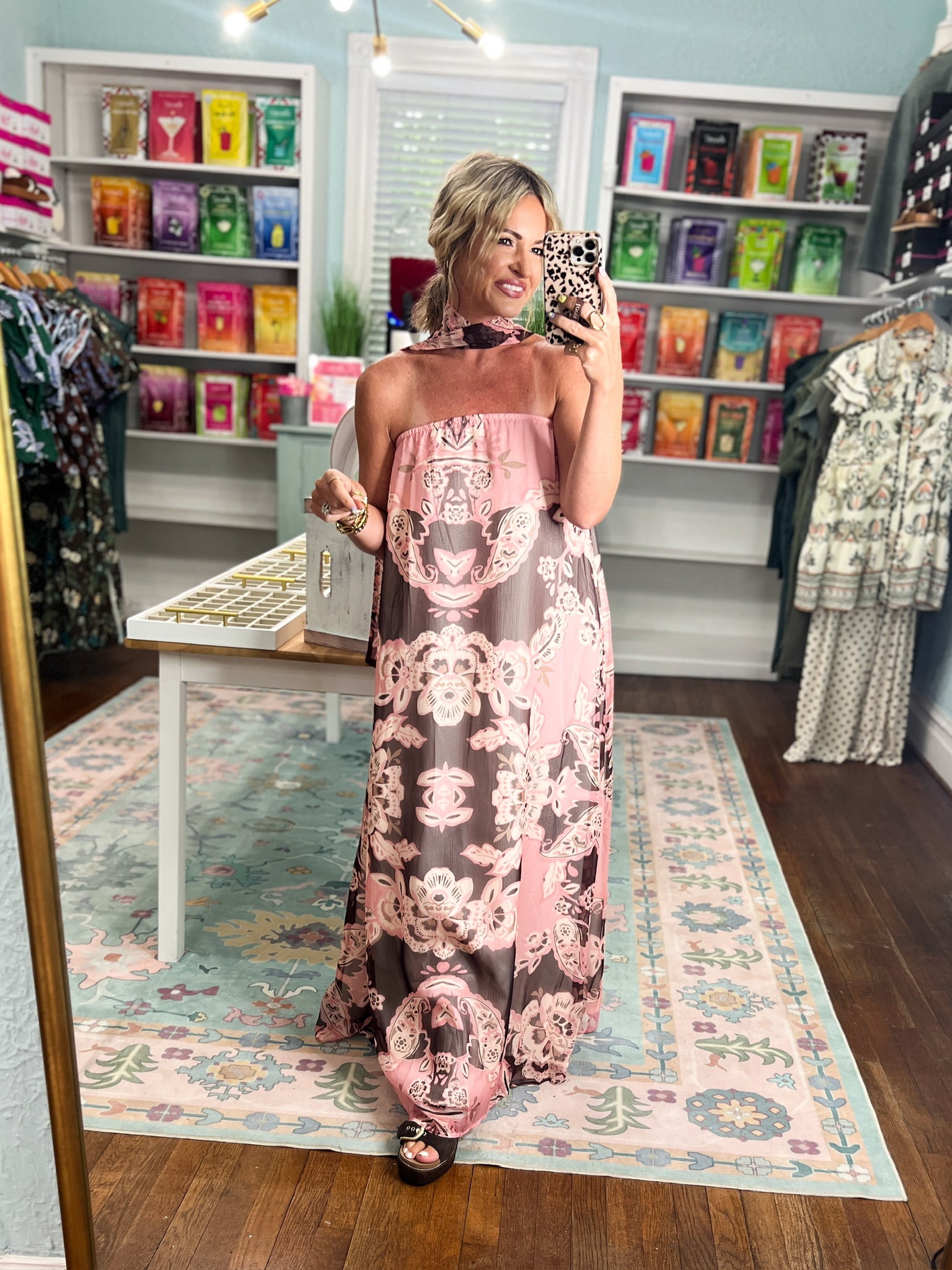 Blushing Baroque Strapless Maxi Dress