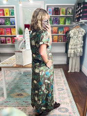 Autumn Muse Floral Midi Dress -Brown