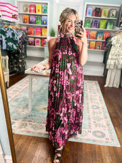 Rustic Romance Pleated Halter Maxi