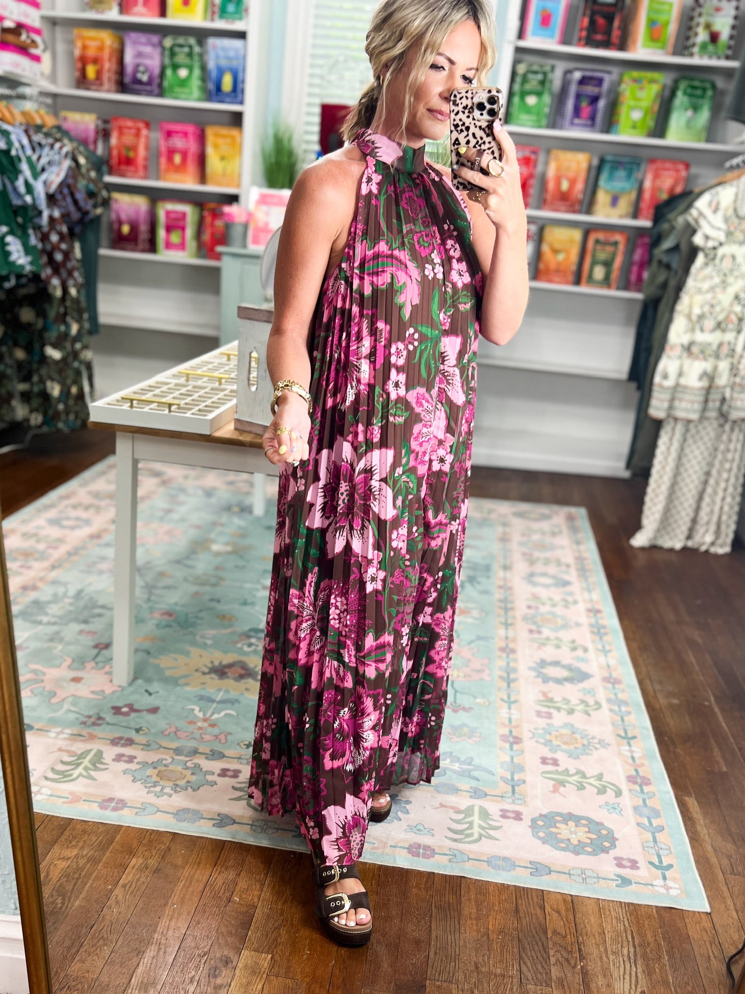 Rustic Romance Pleated Halter Maxi