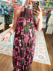 Rustic Romance Pleated Halter Maxi