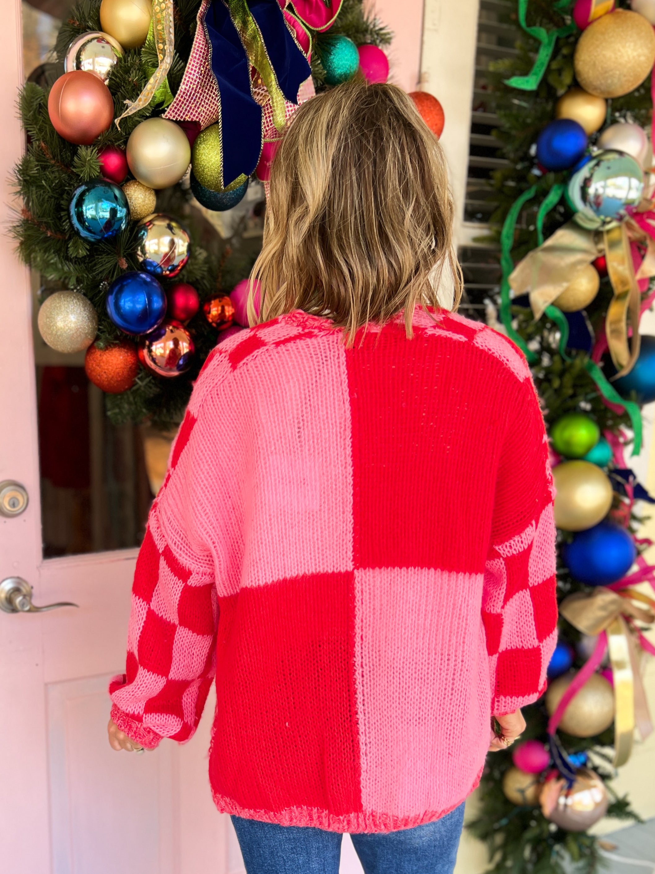Bistro Cozy Checkered Cardigan