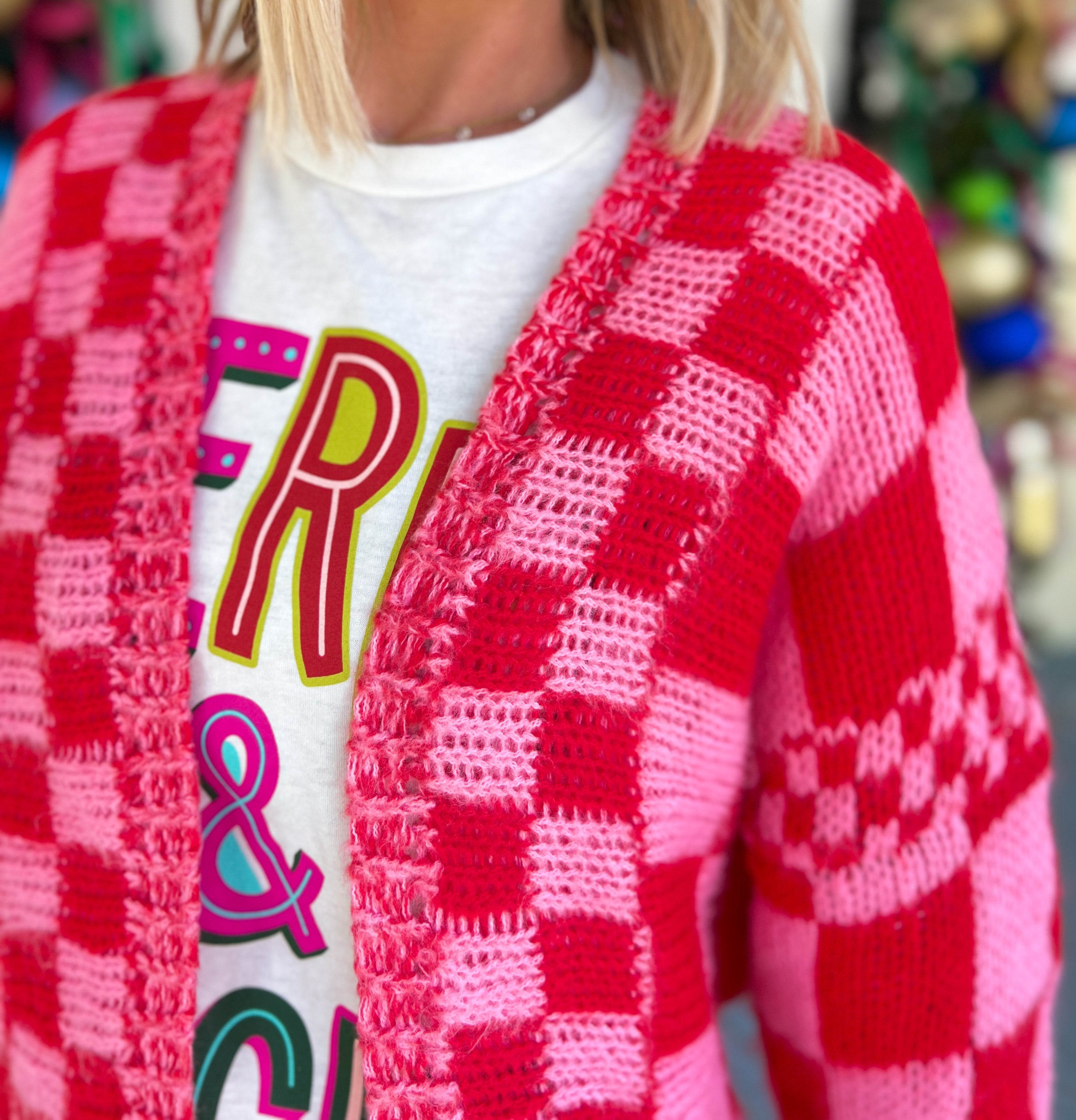 Bistro Cozy Checkered Cardigan