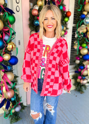 Bistro Cozy Checkered Cardigan