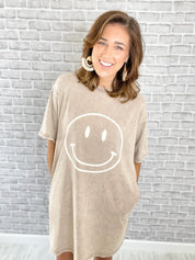 A Reason To Smile T-Shirt Dress - Mushroom