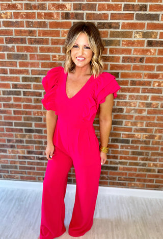 All Dolled Up Jumpsuit - Hot Pink