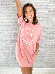 A Reason To Smile T-Shirt Dress - Coral