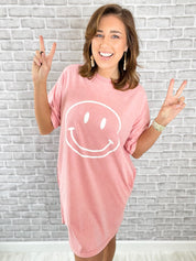 A Reason To Smile T-Shirt Dress - Coral