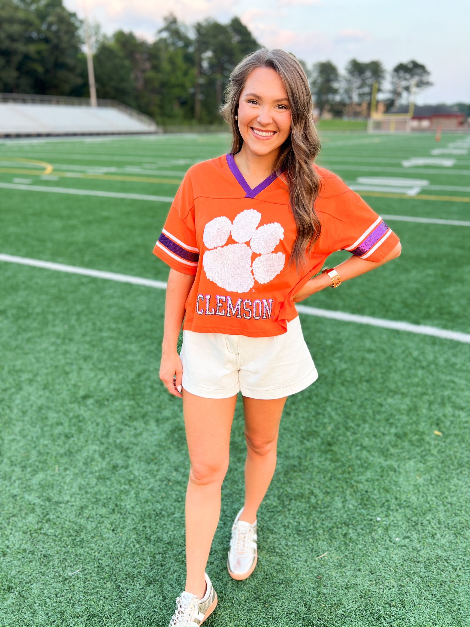 Clemson Blitz Sequin Jersey Tee
