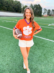 Clemson Blitz Sequin Jersey Tee