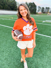 Clemson Blitz Sequin Jersey Tee