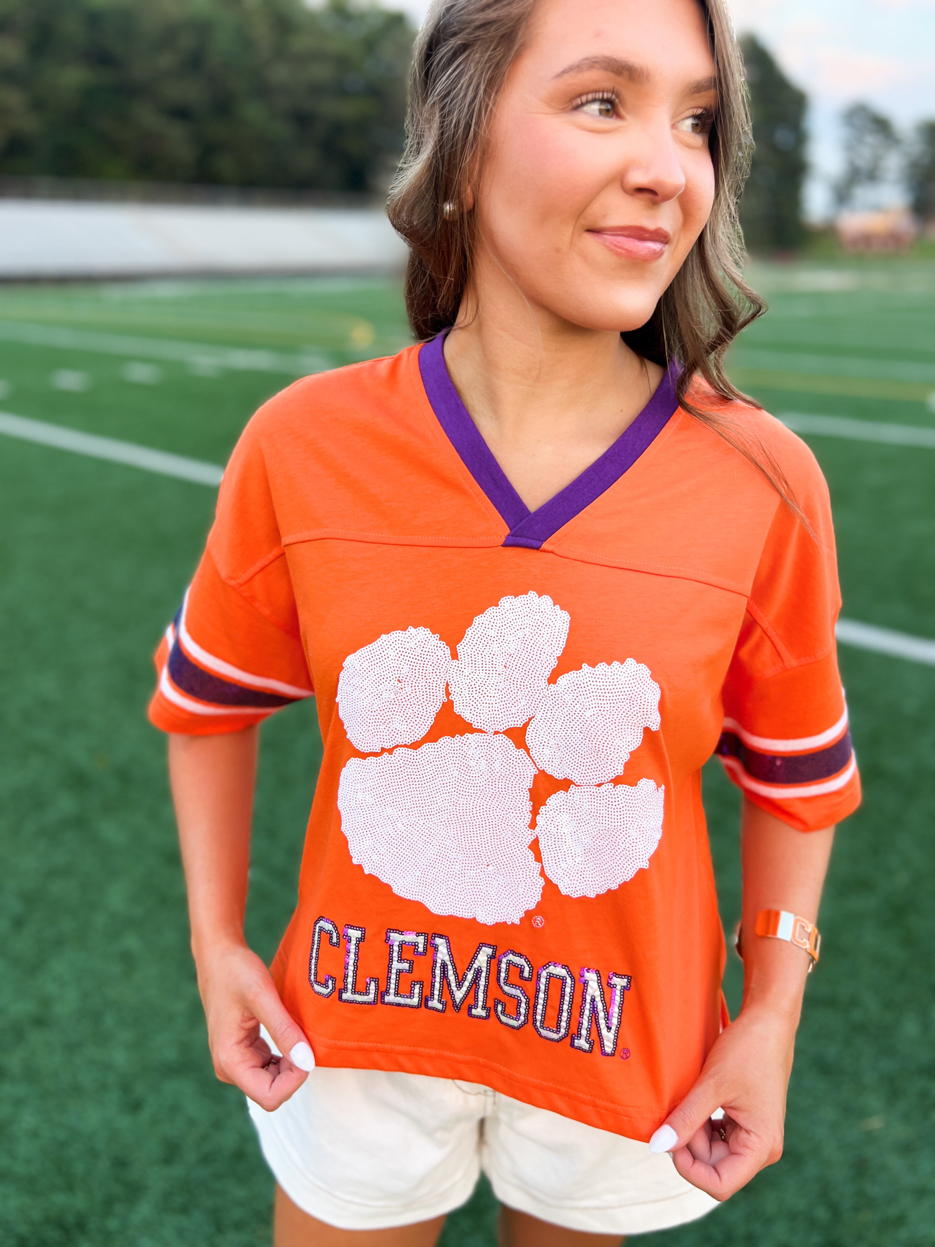Clemson Blitz Sequin Jersey Tee