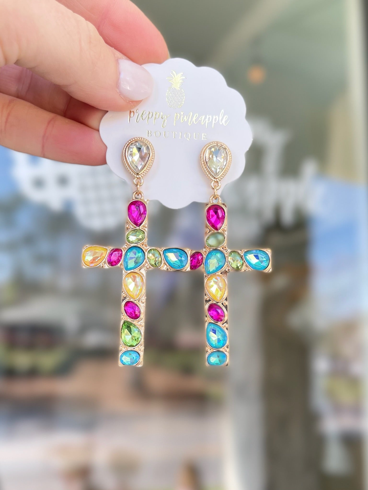 Crystal Big Cross Drop Earring