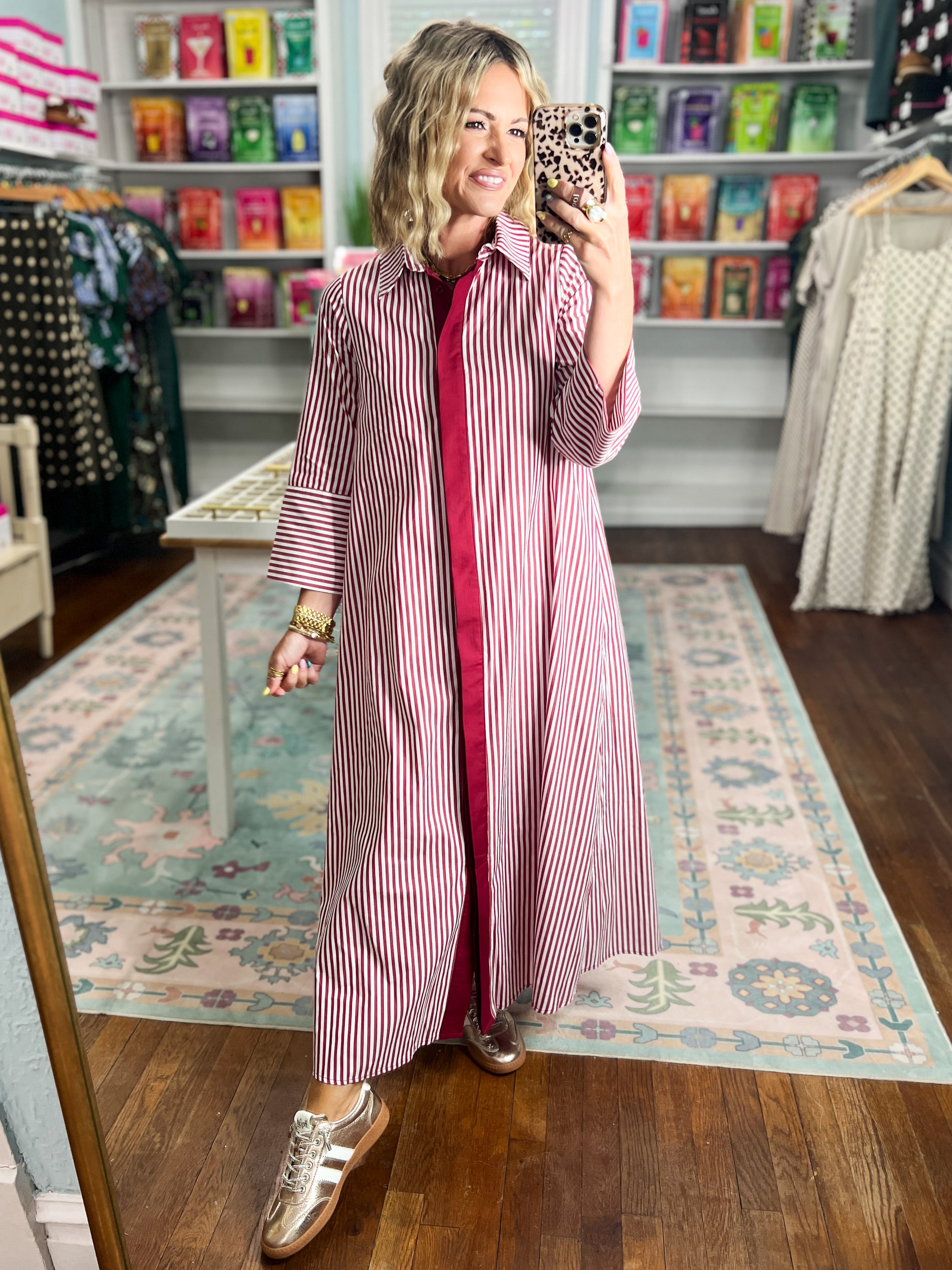Minimal Muse Striped Midi Dress - Crimson