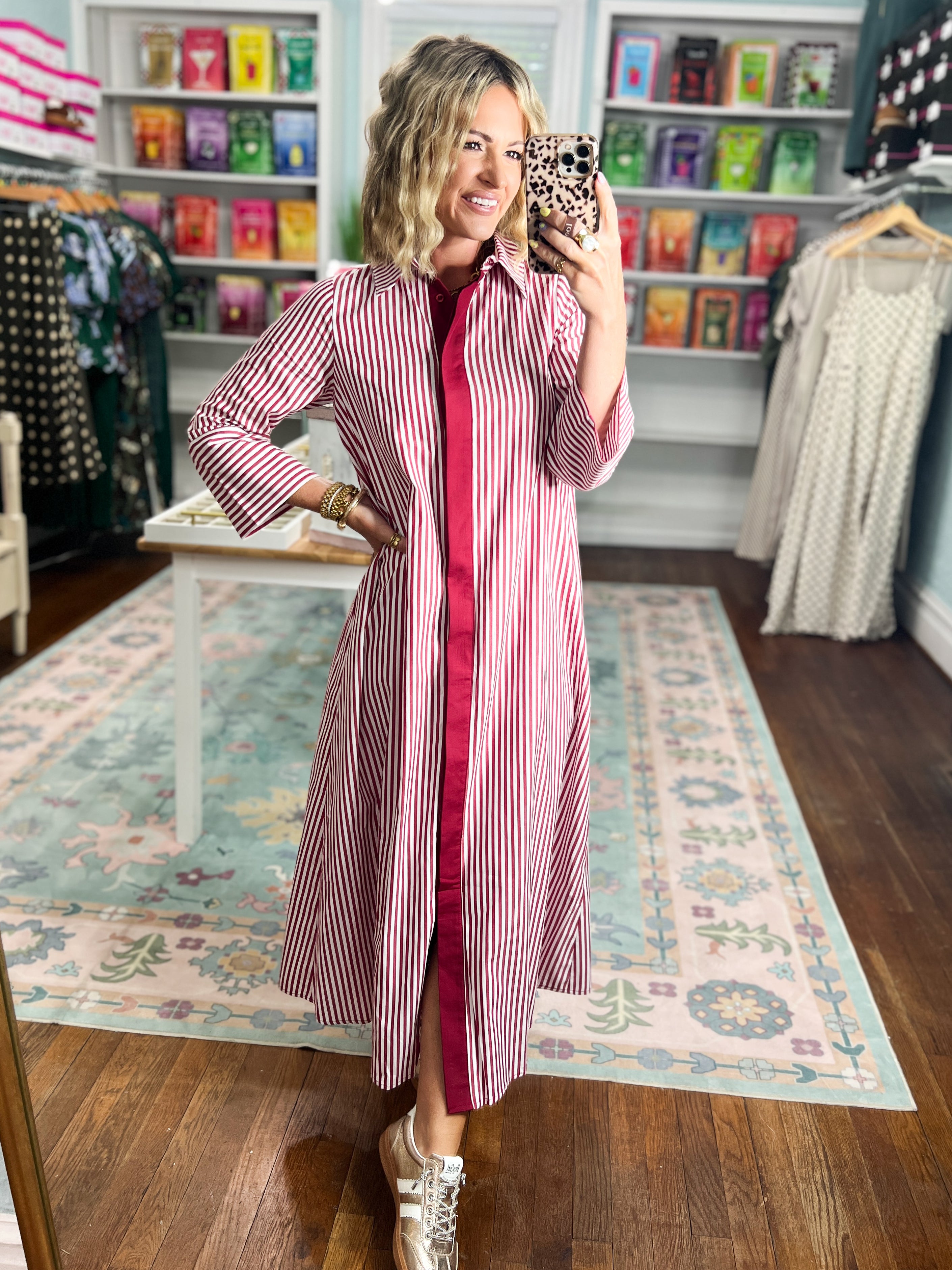 Minimal Muse Striped Midi Dress - Crimson