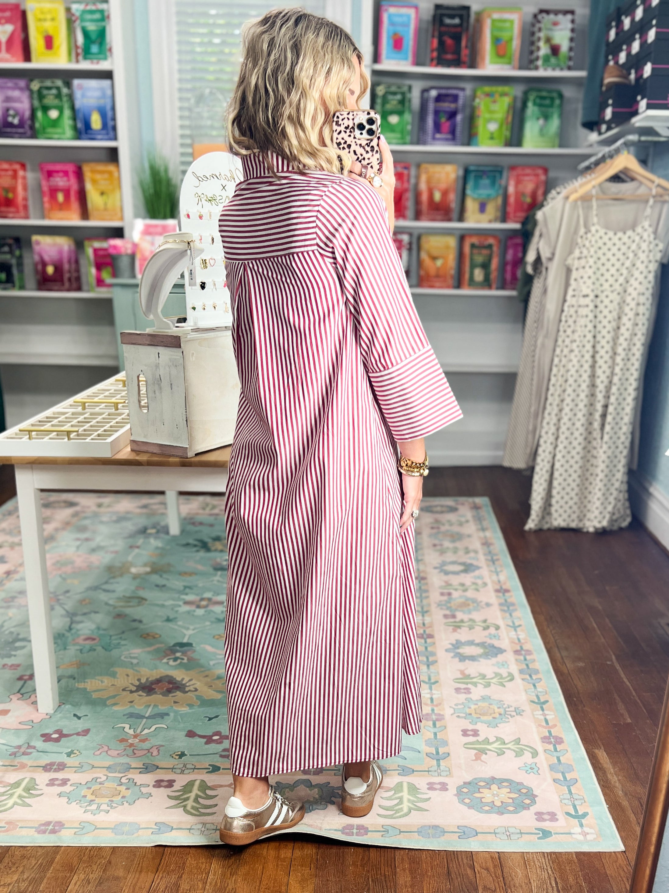 Minimal Muse Striped Midi Dress - Crimson