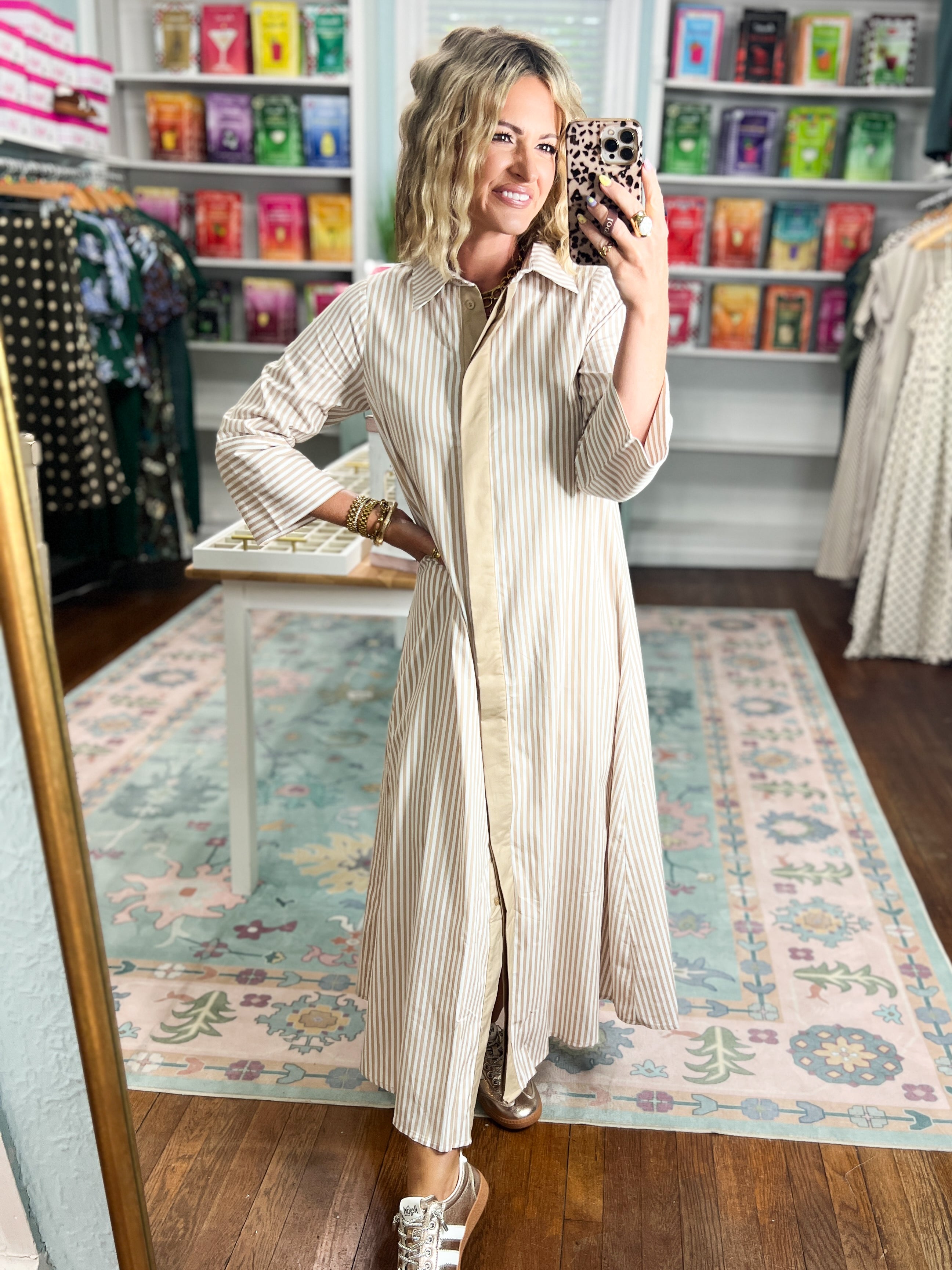 Minimal Muse Striped Midi Dress - Beige